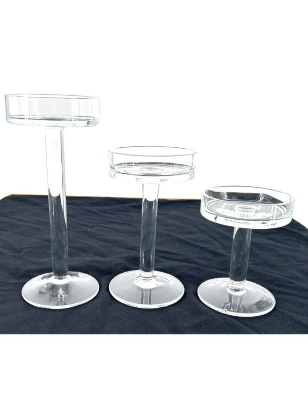 Crate & Barrel Candleholders Lot of 3 Pedestal Clear Glass Poland 8.5"